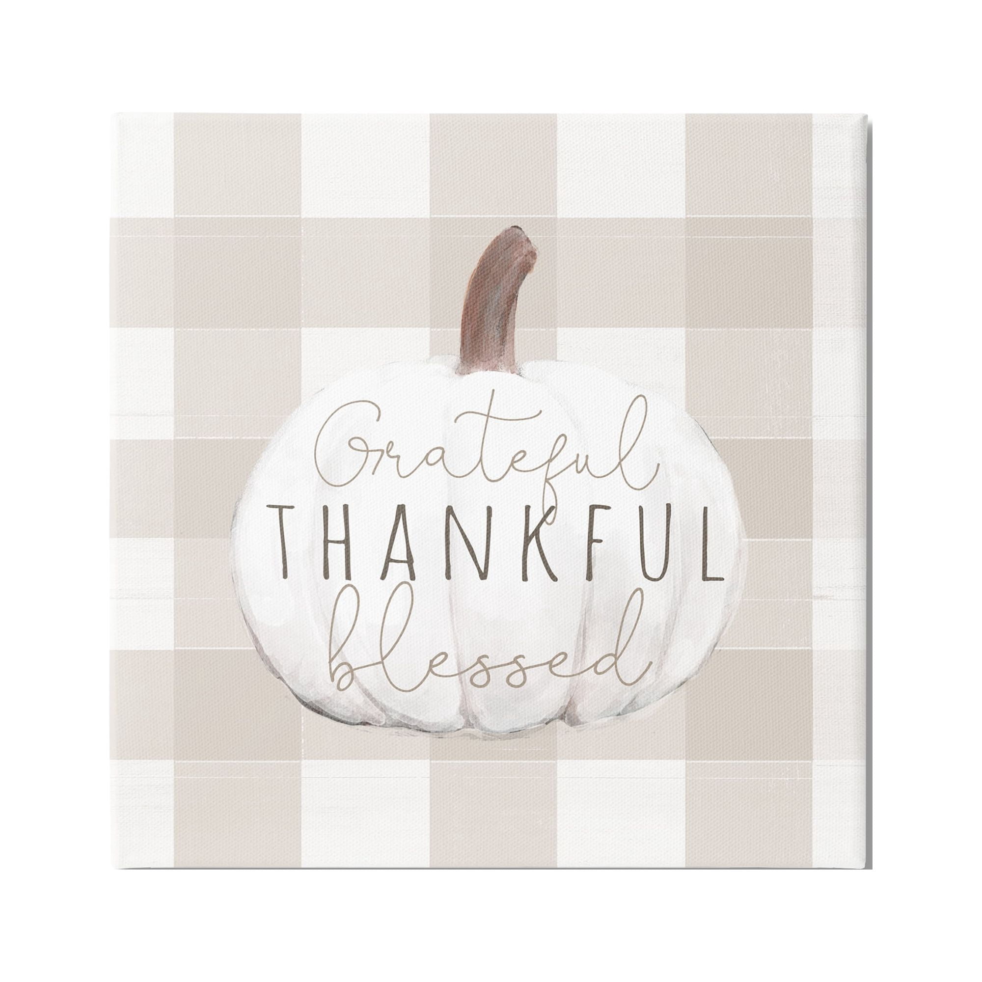 Stupell Industries Grateful Thankful Pumpkin Holiday Painting Gallery Wrapped Canvas Print Wall Art, 24 x 24