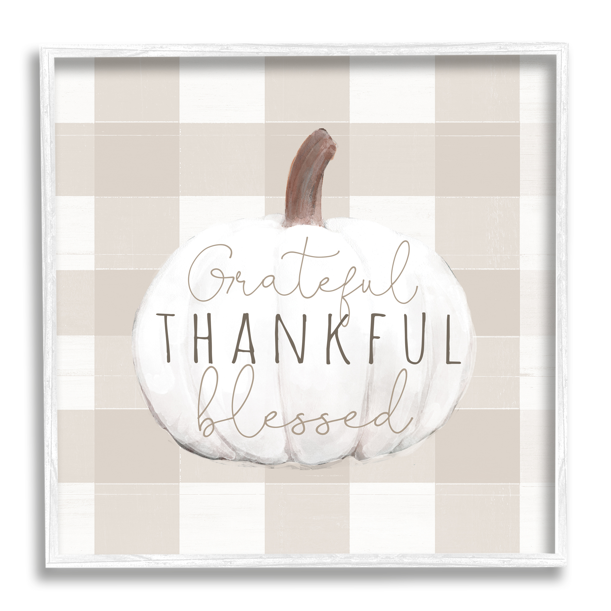 Stupell Industries Grateful Thankful Pumpkin Holiday Painting White Framed Art Print Wall Art, 12 x 12
