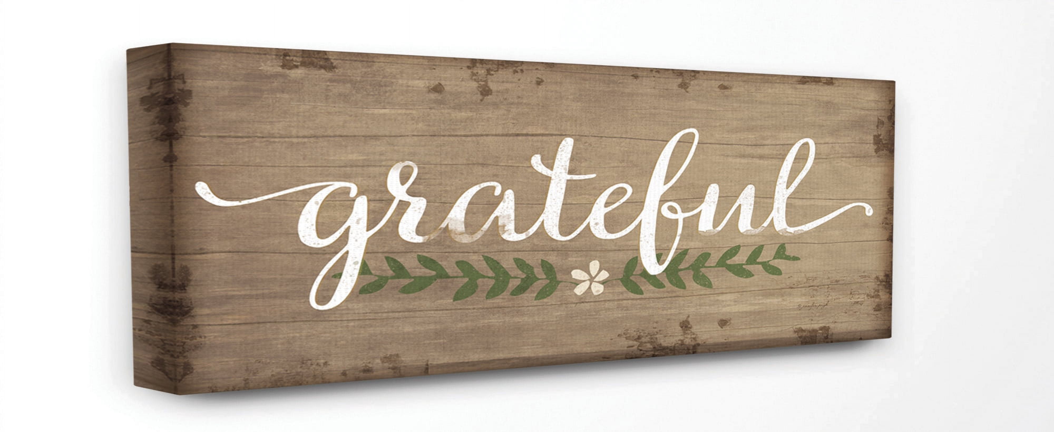 Stupell Industries Grateful Wood Textured Family Word Design Canvas Wall Art by Jennifer Pugh