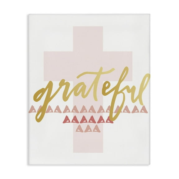 Stupell Industries Grateful over Cross Religious Painting Gallery Wrapped Canvas Art Print Wall Art, 16 x 20