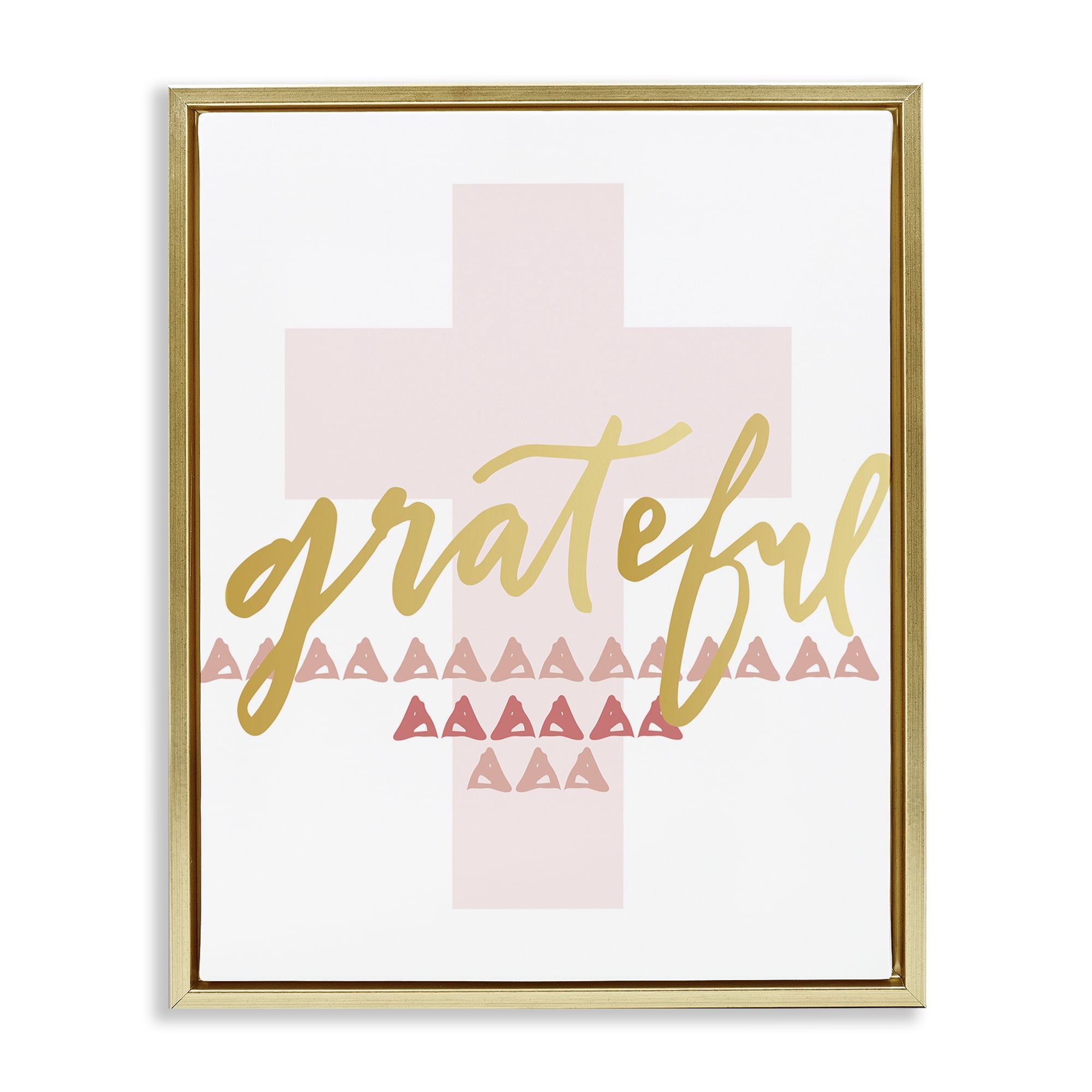 Stupell Industries Grateful over Cross Religious Painting Gold Floater Framed Art Print Wall Art, 25 x 31