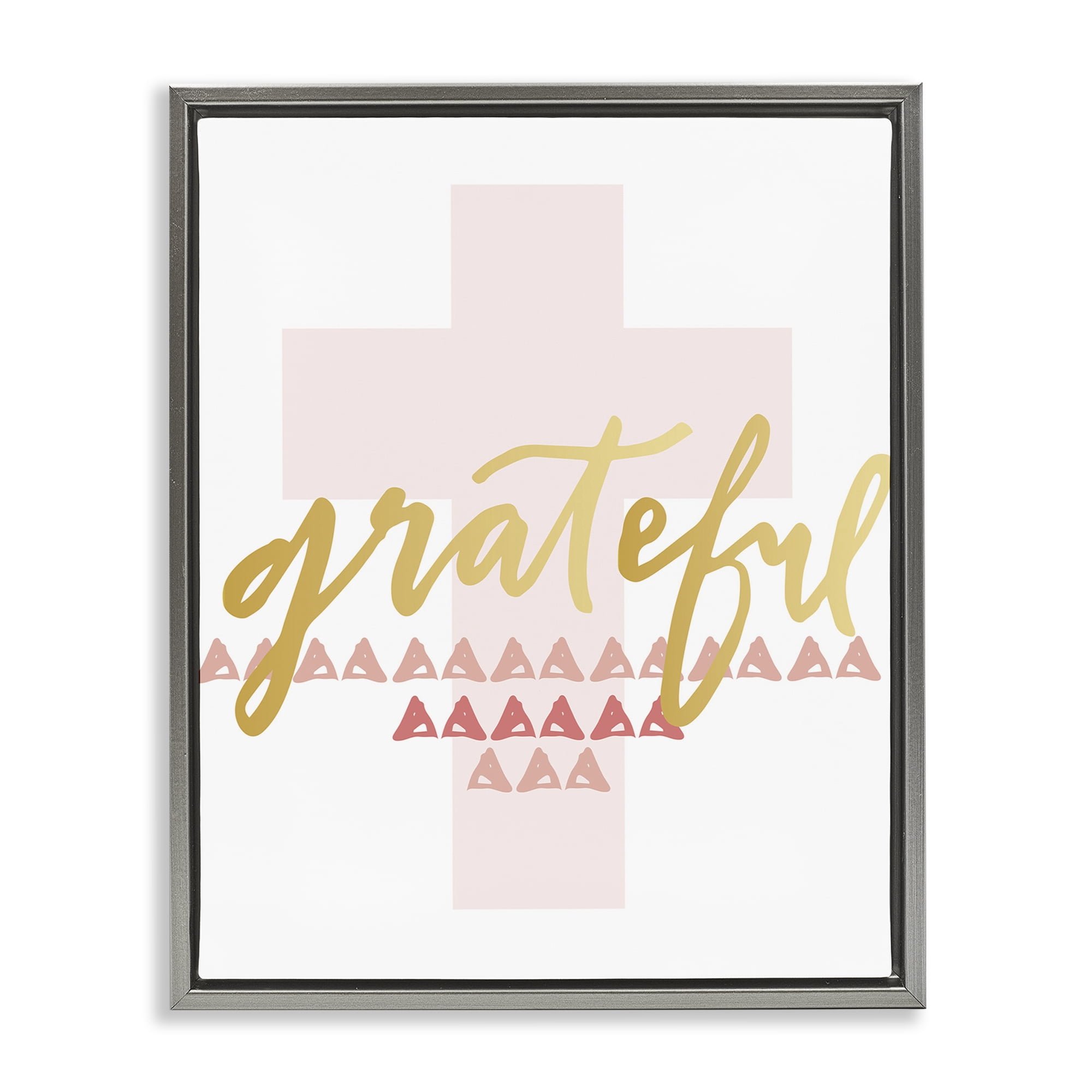 Stupell Industries Grateful over Cross Religious Painting Gray Floater Framed Art Print Wall Art, 25 x 31