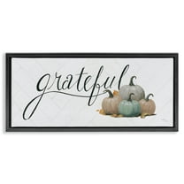 Stupell Industries Grateful with Pumpkins Typography Painting Black Floater Framed Canvas Art Prints Wall Art, 25 x 11