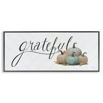 Stupell Industries Grateful with Pumpkins Typography Painting Black Framed Art Prints Wall Art, 24 x 10