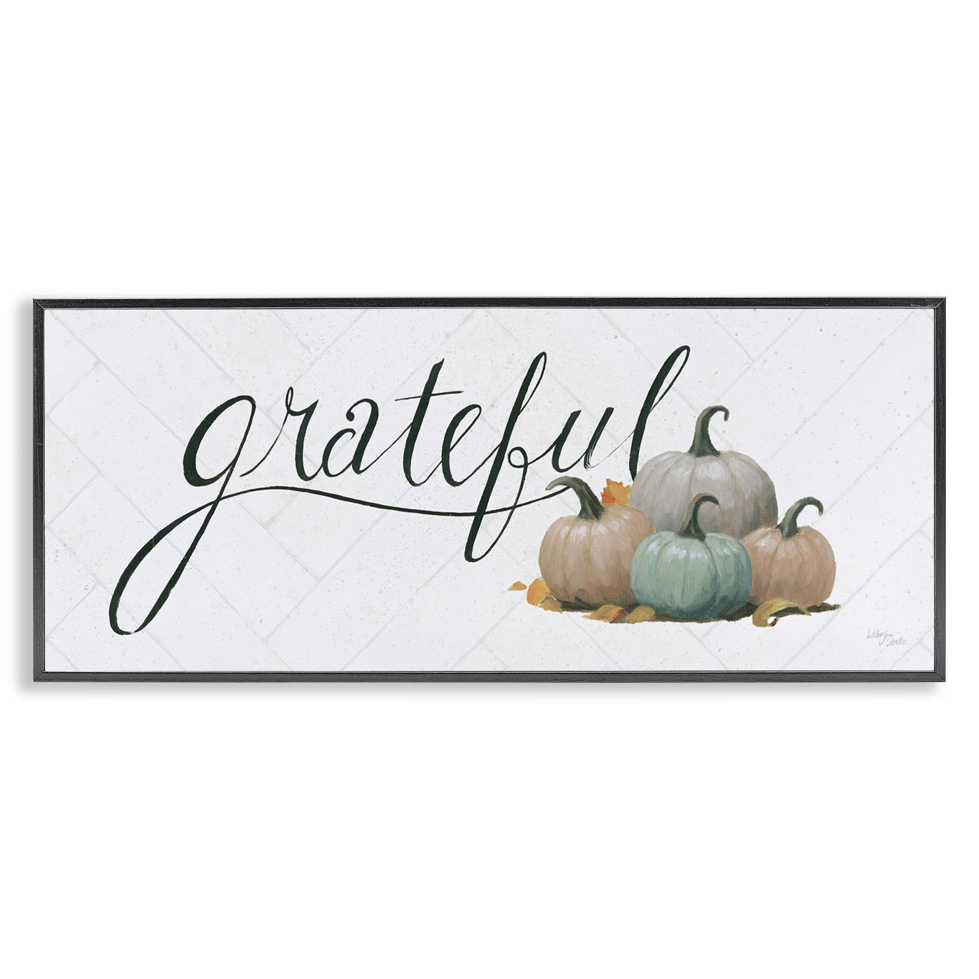 Stupell Industries Grateful with Pumpkins Typography Painting Black Framed Art Prints Wall Art, 30 x 13