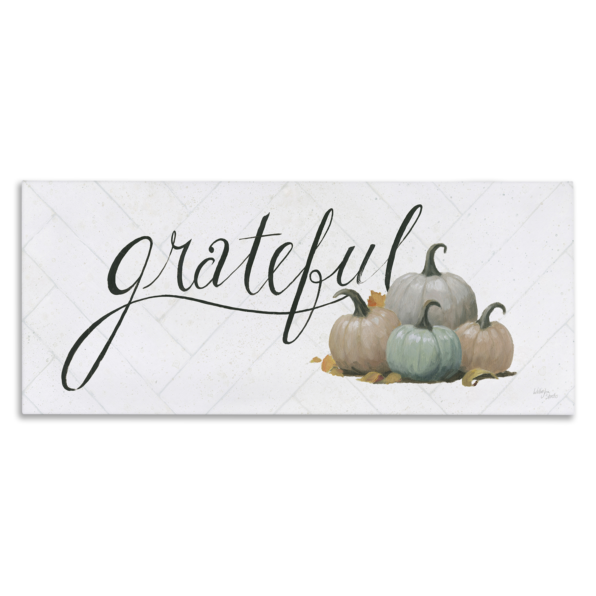 Stupell Industries Grateful with Pumpkins Typography Painting Gallery Wrapped Canvas Art Prints Wall Art, 30 x 13