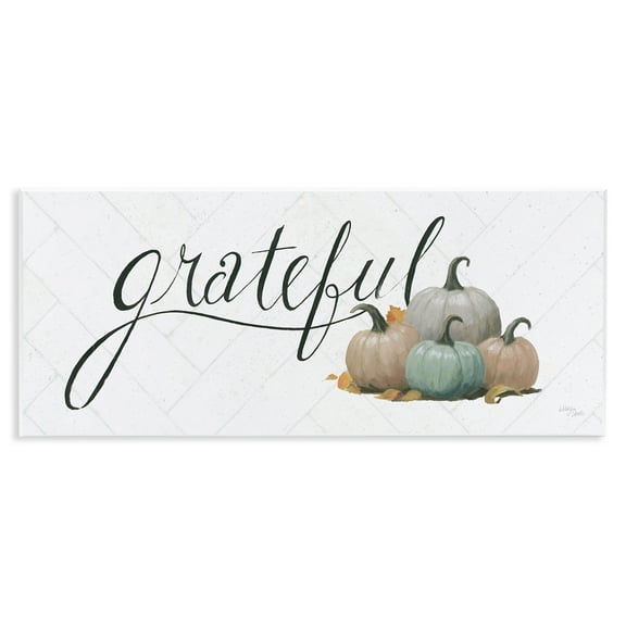 Stupell Industries Grateful with Pumpkins Typography Painting Unframed Art Prints Wall Art, 17 x 7