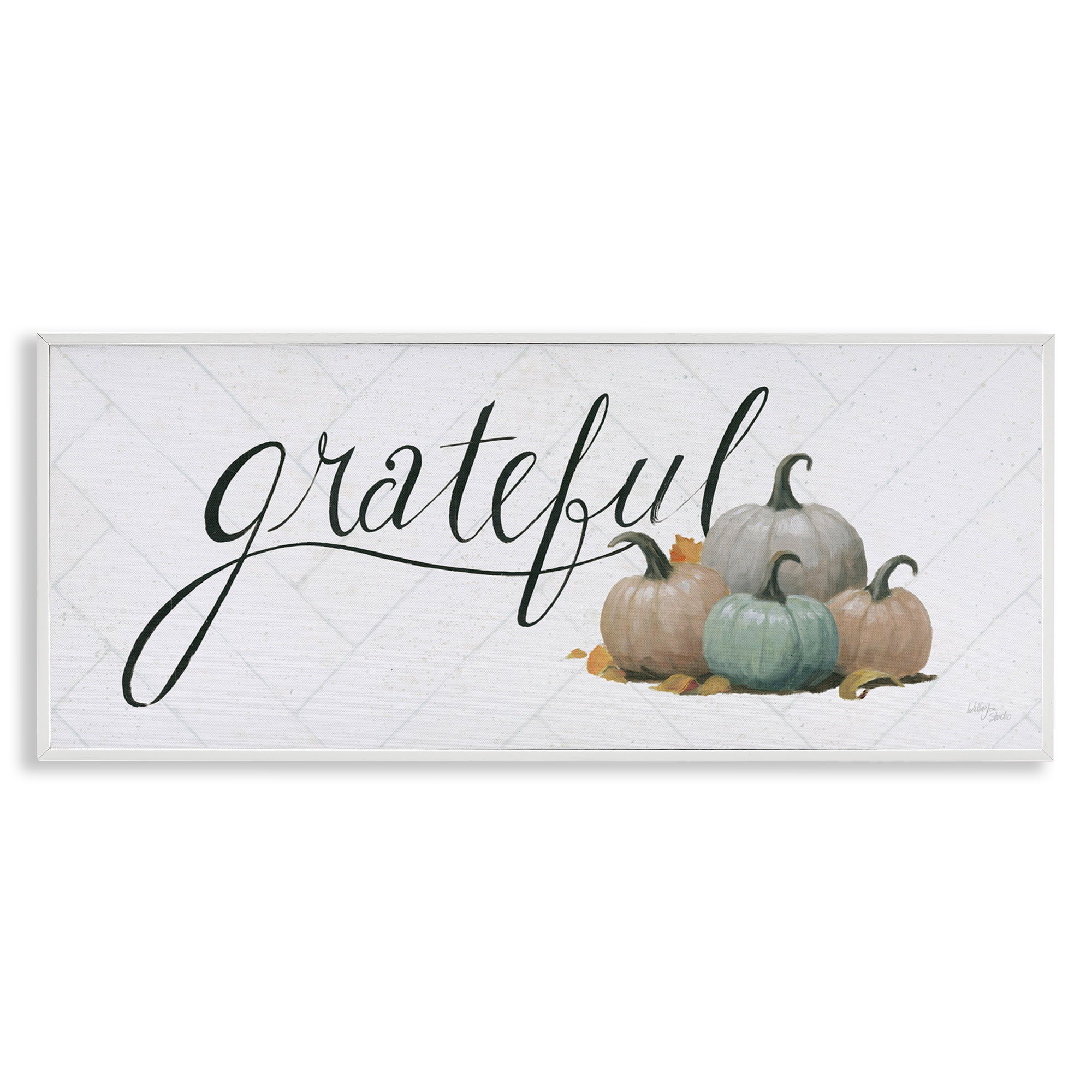 Stupell Industries Grateful with Pumpkins Typography Painting White Framed Art Prints Wall Art, 24 x 10