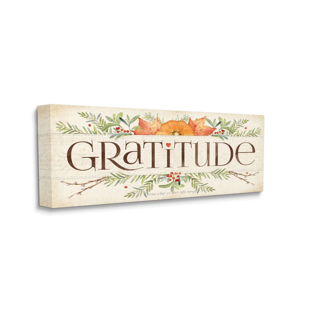 Stupell Industries Gratitude Floral Leaves Fall Autumn Seasonal Word Design Canvas Wall Art by Stephanie Workman Marrott