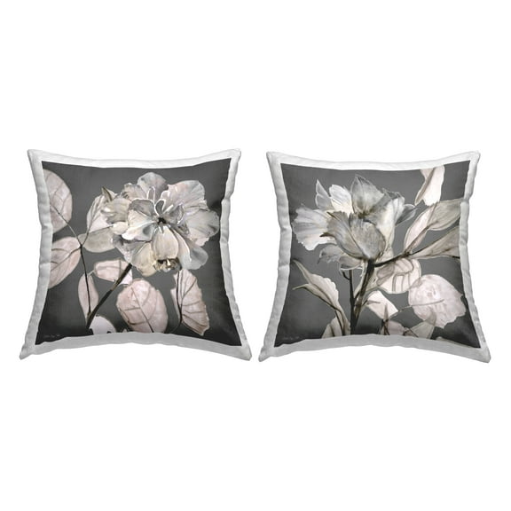 Stupell Industries Gray Floral Close Up Neutral Flowers Glam Grey, 18 x 7 x 18, Decorative Pillows, (Set of 2)