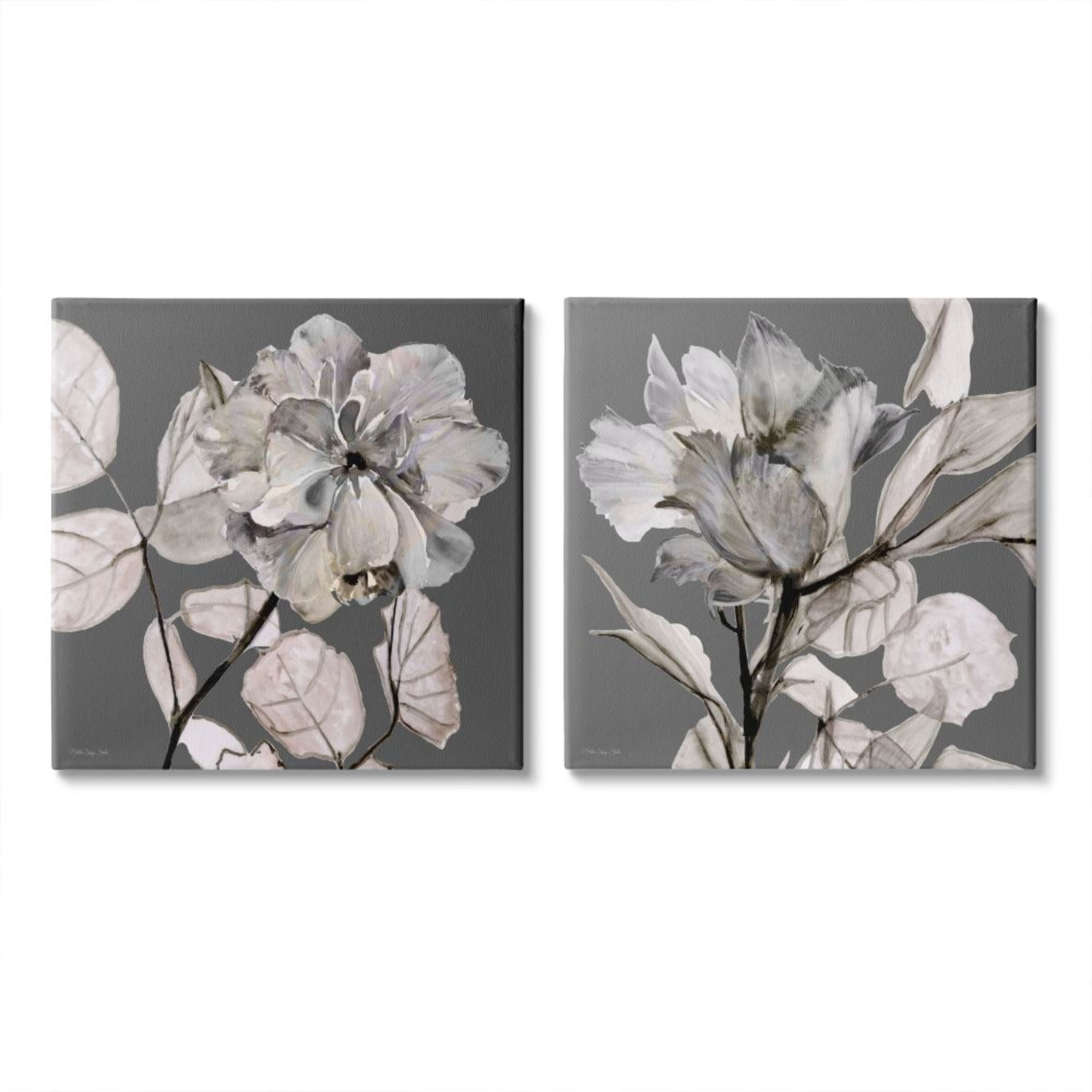Stupell Industries Gray Floral Close Up with Neutral Flowers Design by Stellar Design Studio, 2 Piece, 24" x 24"