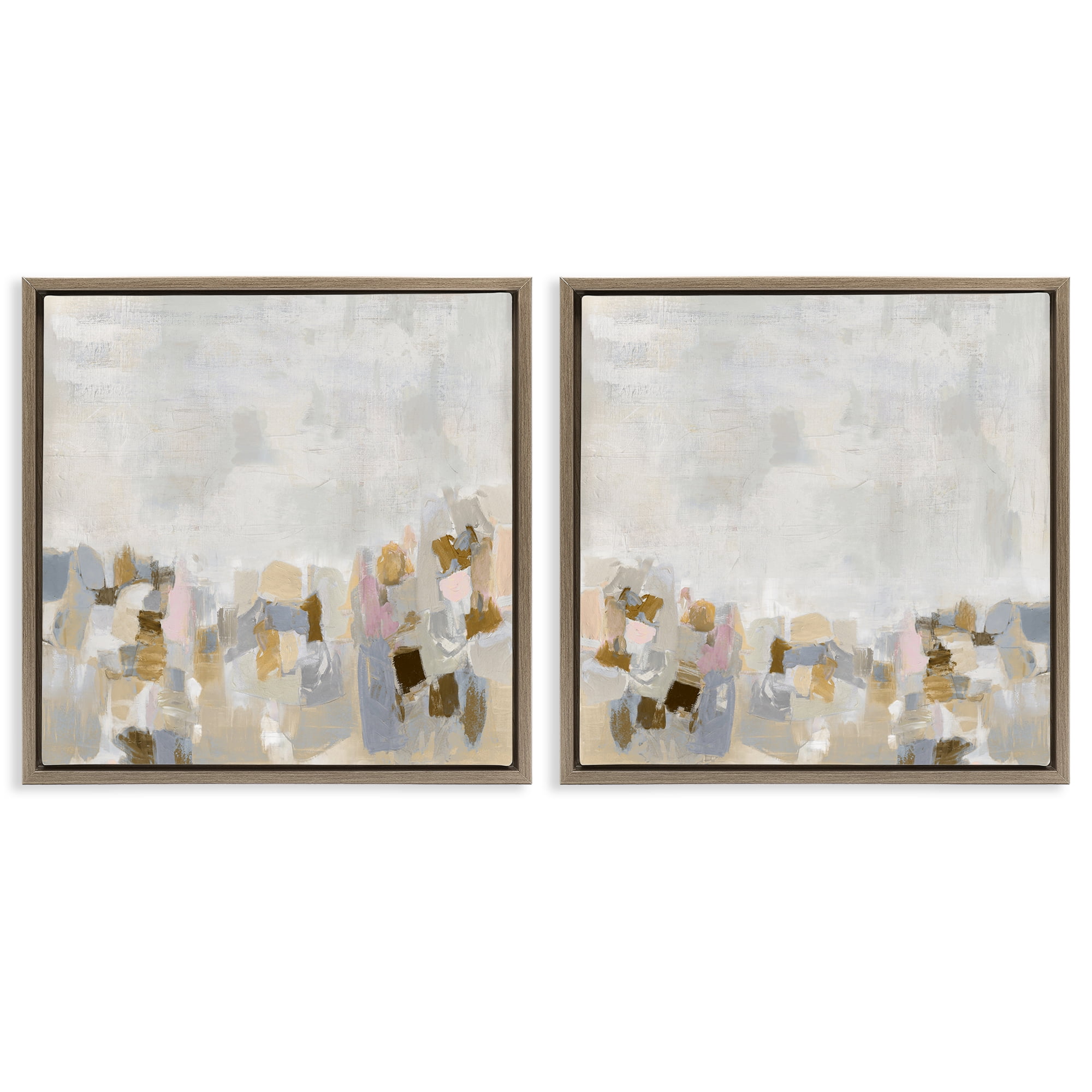 Stupell Industries Gray Subtle Abstract Abstract Painting Brown Floater Framed Canvas Art Print Wall Art, 18 x 18, Set of 2