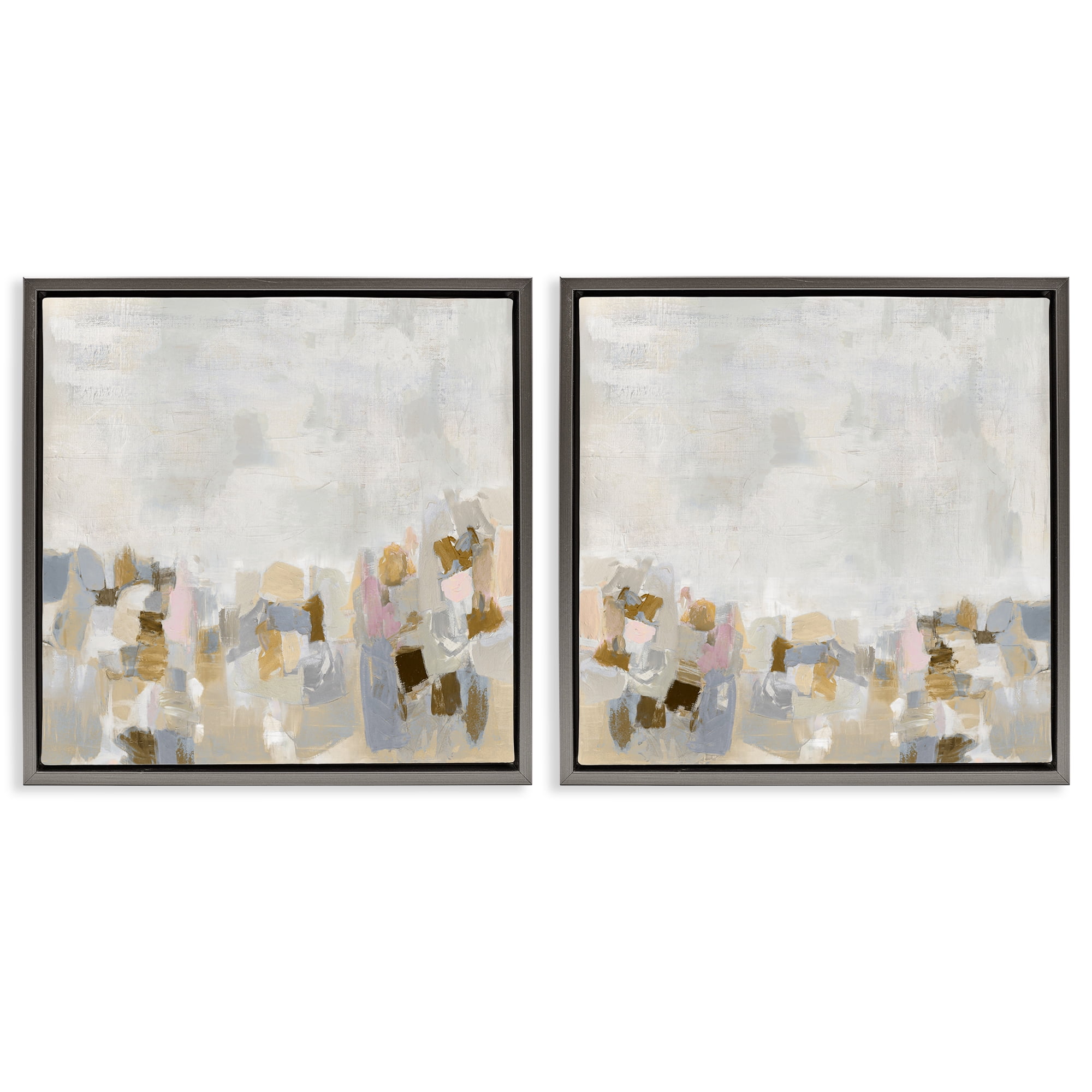Stupell Industries Gray Subtle Abstract Abstract Painting Gray Floater Framed Canvas Art Print Wall Art, 18 x 18, Set of 2
