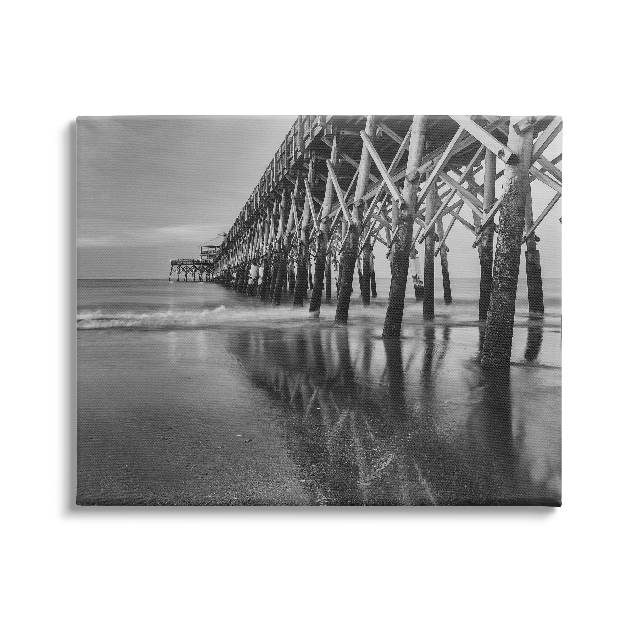 Stupell Industries Grayscale Ocean Photography Tall Water Bridge Dock Canvas Wall Art, 20 x 16, Design by Daniel Sproul