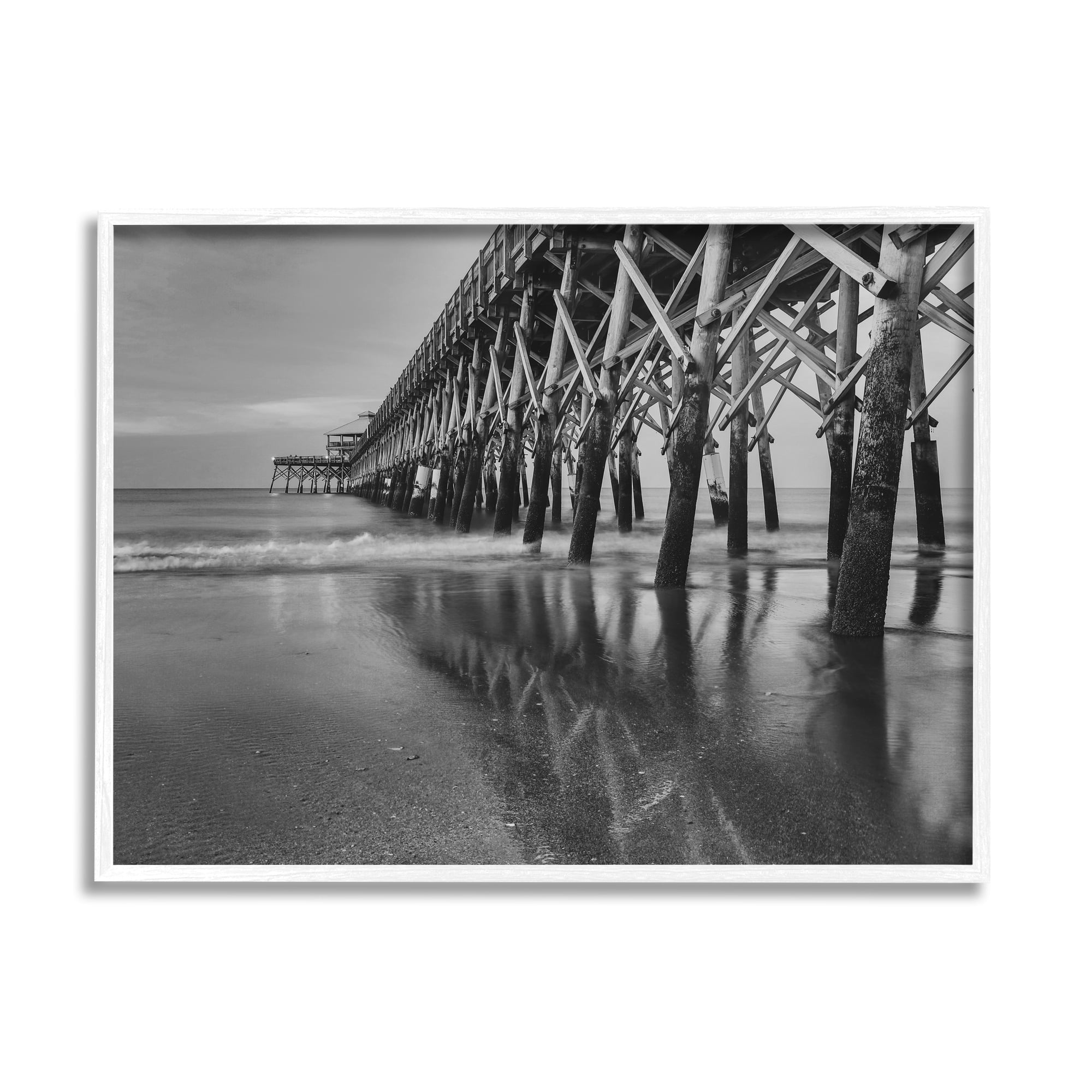 Stupell Industries Grayscale Ocean Photography Tall Water Bridge Dock Framed Wall Art, 20 x 16, Design by Daniel Sproul