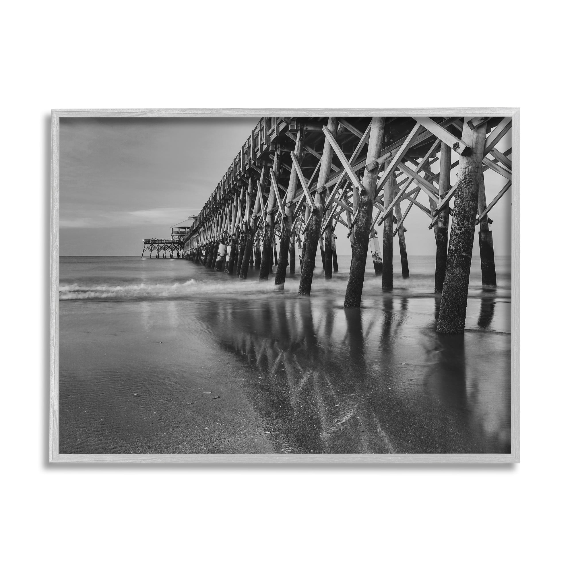 Stupell Industries Grayscale Ocean Photography Tall Water Bridge Dock Framed Wall Art, 30 x 24, Design by Daniel Sproul
