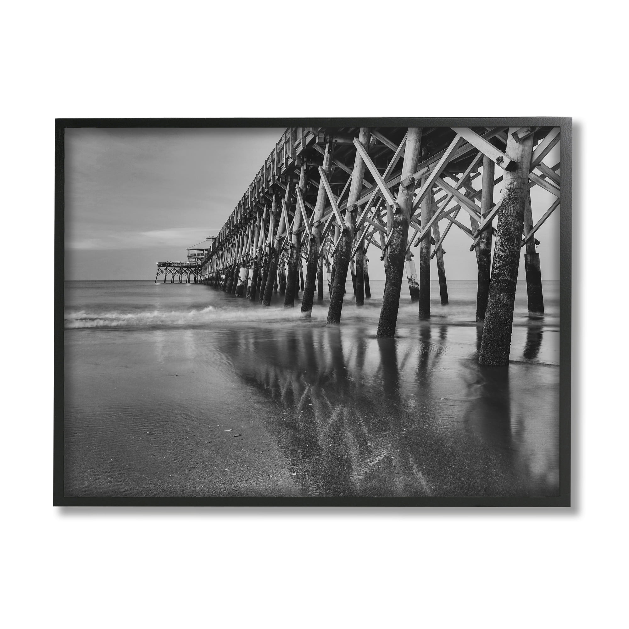 Stupell Industries Grayscale Ocean Photography Tall Water Bridge Dock Framed Wall Art, 30 x 24, Design by Daniel Sproul