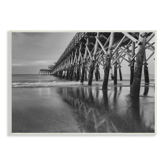 Stupell Industries Grayscale Ocean Photography Tall Water Bridge Dock Wood Wall Art, 15 x 10, Design by Daniel Sproul