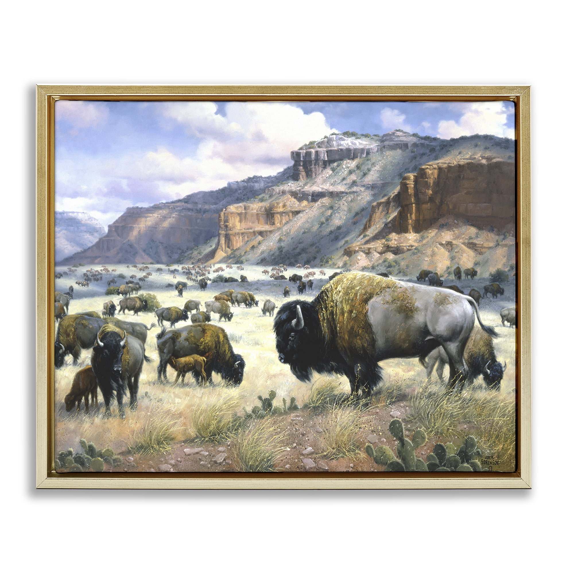 Stupell Industries Grazing Bison & Buffalo Landscape & Nature Painting ...