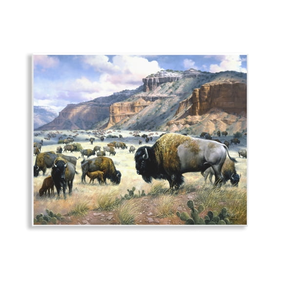 Stupell Industries Grazing Bison & Buffalo Landscape & Nature Painting Unframed Art Print Wall Art, 14 x 11