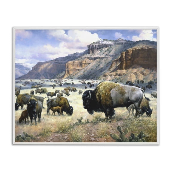 Stupell Industries Rustic Lodge Grazing Bison & Buffalo White Framed Giclee Art, 20 x 16, by Jack Sorenson