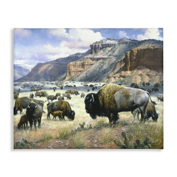 Stupell Industries Grazing Bison & Buffalo Landscape & Nature Painting Wrapped Canvas Canvas Art Print Wall Art, 40 x 30