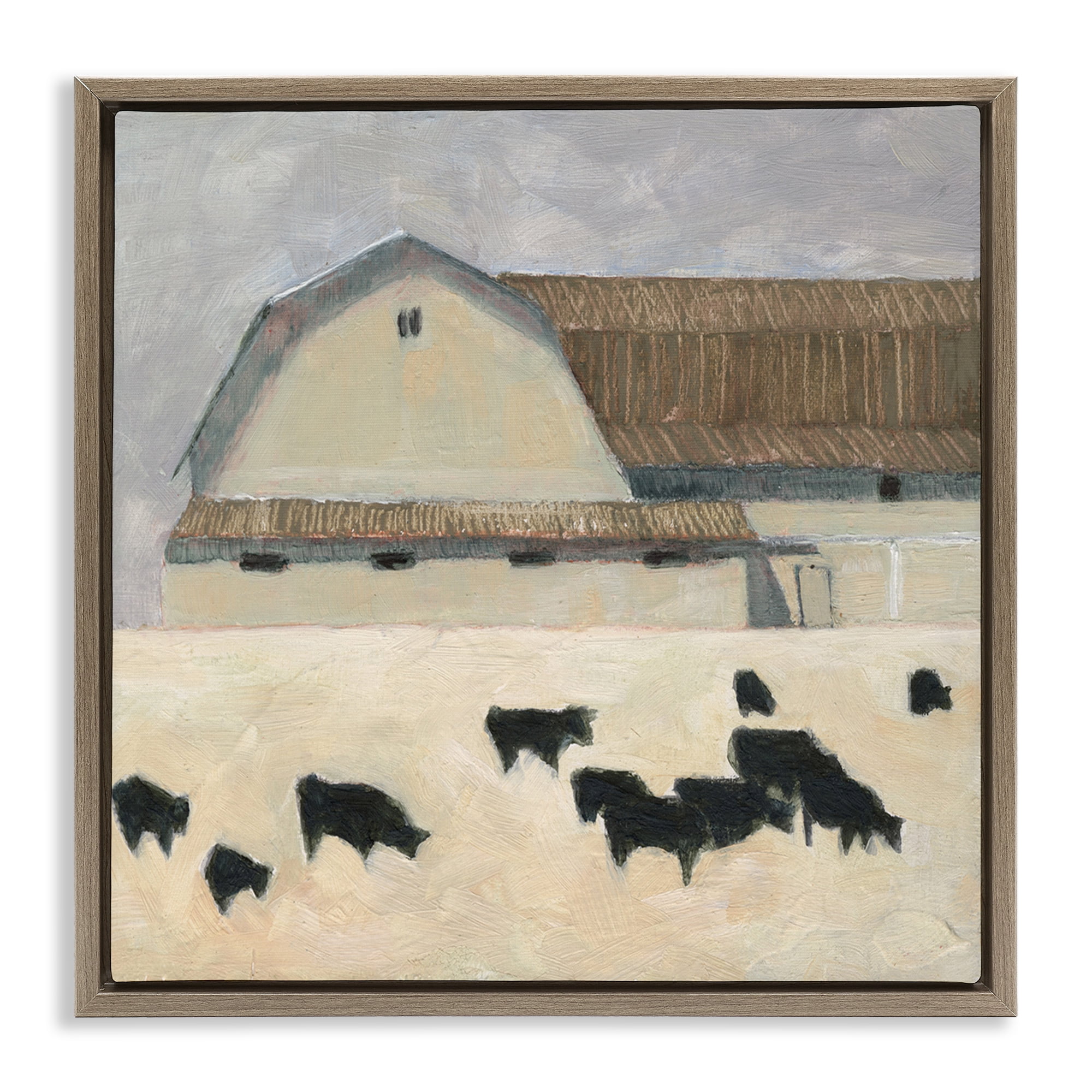 Stupell Industries Grazing Black Farm Cattle Animals & Insects Painting Brown Floater Framed Canvas Art Print Wall Art, 18 x 18