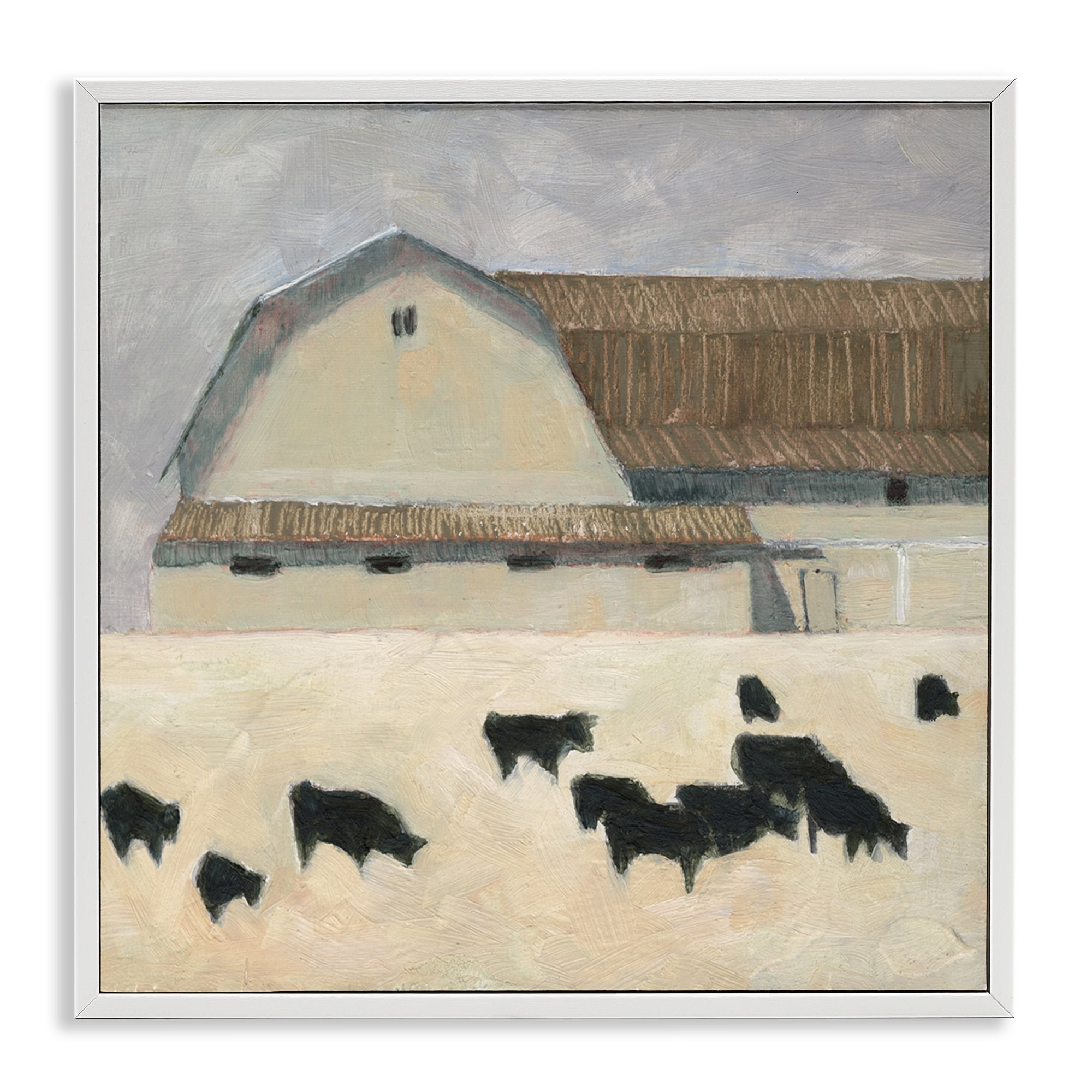 Stupell Industries Grazing Black Farm Cattle Animals & Insects Painting White Framed Art Print Wall Art, 17 x 17