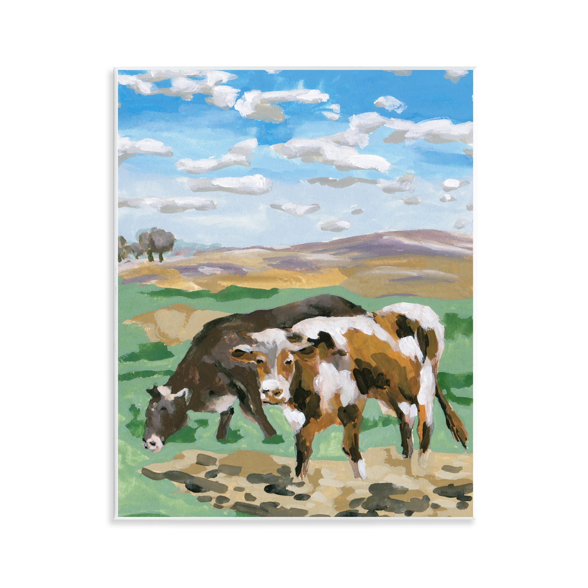 Stupell Industries Grazing Cattle Landscape Animals Painting Unframed Art Print Wall Art, 11 x 14