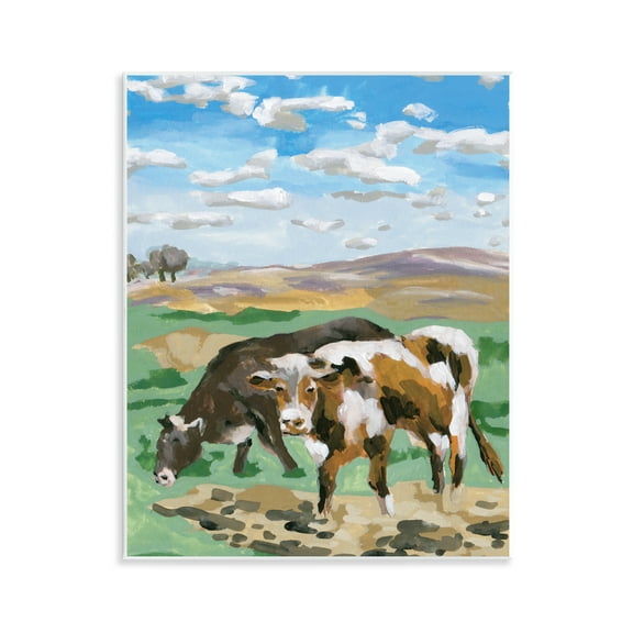 Stupell Industries Grazing Cattle Landscape Animals Painting Unframed Art Print Wall Art, 11 x 14
