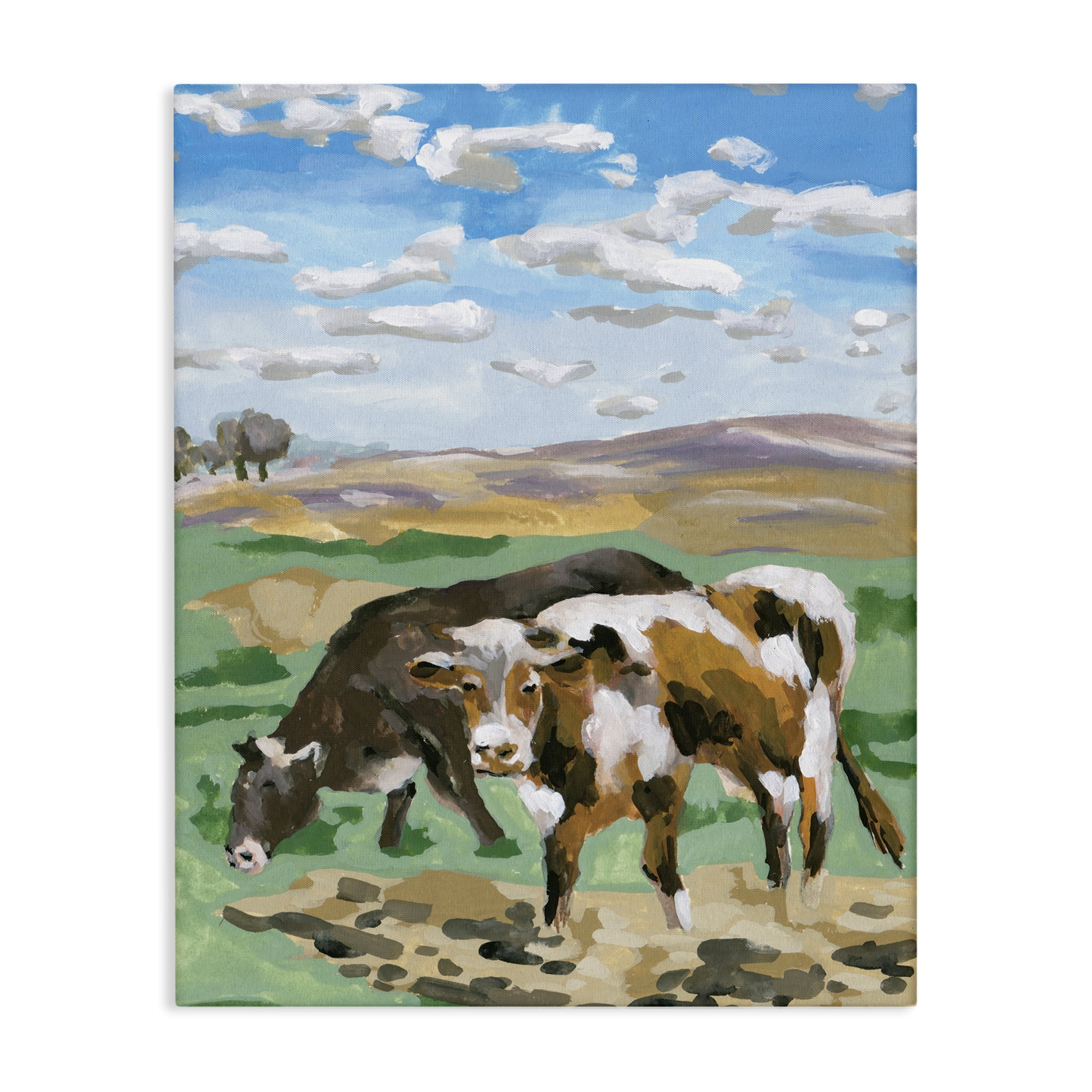 Stupell Industries Grazing Cattle Landscape Animals Painting Wrapped Canvas Art Print Wall Art, 30 x 40