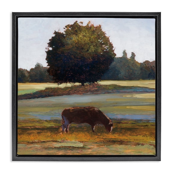 Stupell Industries Grazing Cattle Pasture with Tree Black Framed Floater Canvas Wall Art design by Kent Lovelace, 18 x 18