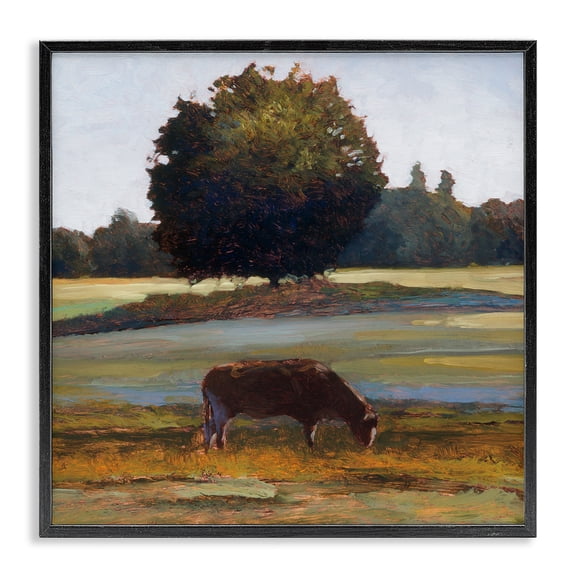 Stupell Industries Grazing Cattle Pasture with Tree Black Framed Giclee Art design by Kent Lovelace, 12 x 12