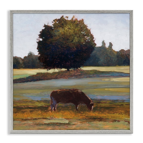 Stupell Industries Grazing Cattle Pasture with Tree Gray Framed Giclee Art design by Kent Lovelace, 12 x 12