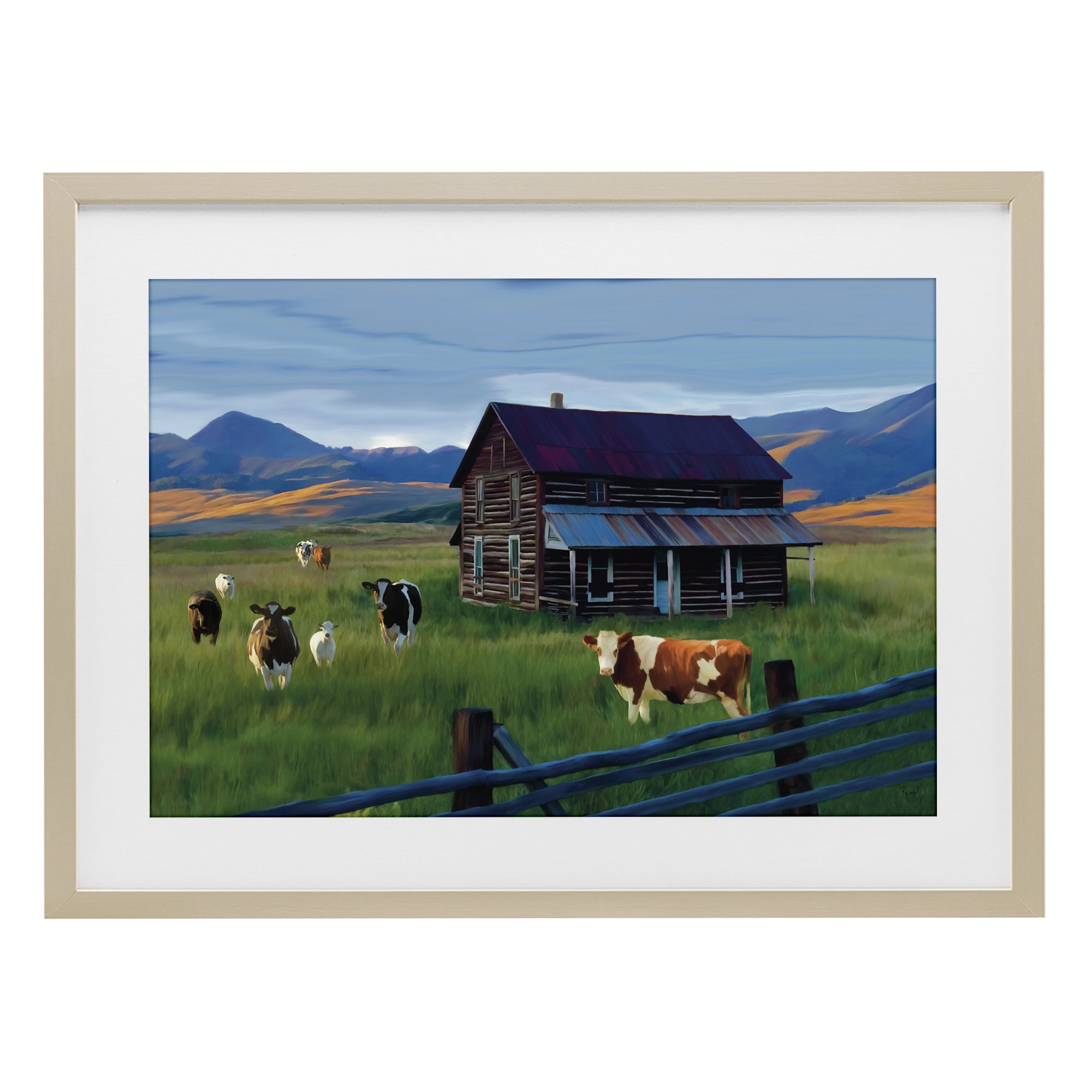 Stupell Industries Grazing Cattle at Solitary Cabin Birch Framed Print Under Glass, design by Renel Peters