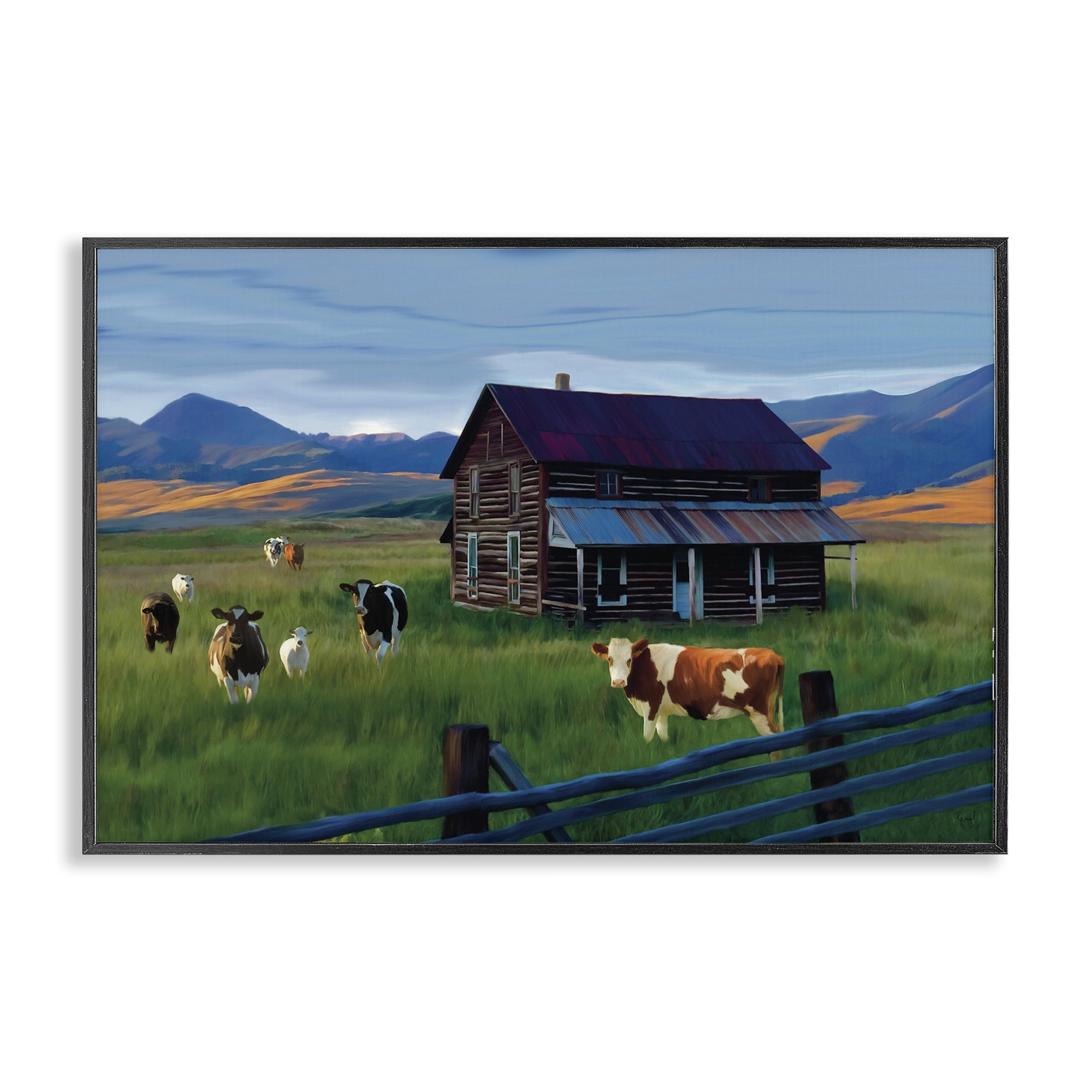 Stupell Industries Grazing Cattle at Solitary Cabin Black Framed Giclee Art, design by Renel Peters