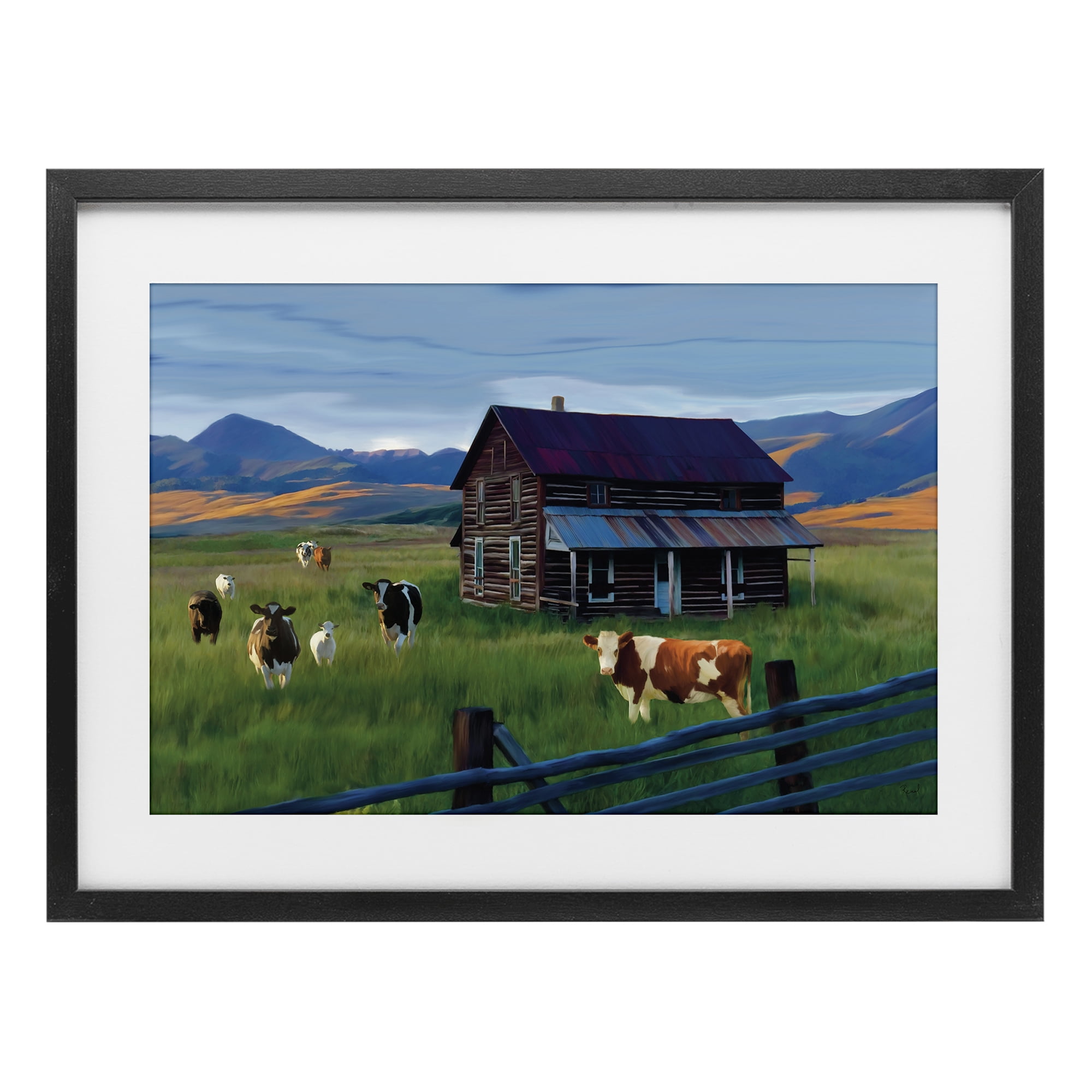 Stupell Industries Grazing Cattle at Solitary Cabin Black Framed Print Under Glass, design by Renel Peters