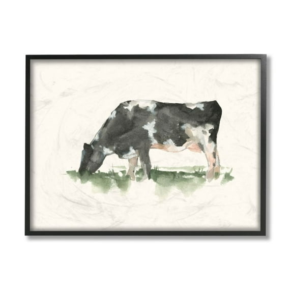 Stupell Industries Grazing Cow in Field Farm Animal Watercolor Black Framed Art Print Wall Art, 24x30, by Ethan Harper
