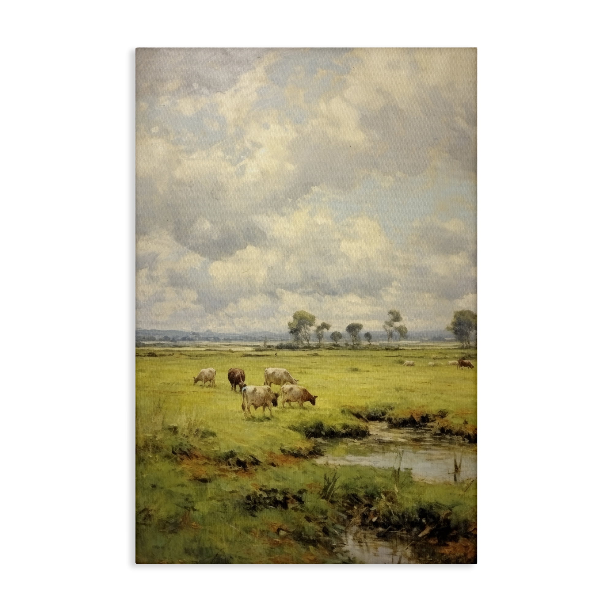 Stupell Industries Grazing Cows Countryside Landscape Painting Gallery Wrapped Canvas Art Print Wall Art, 16 x 24