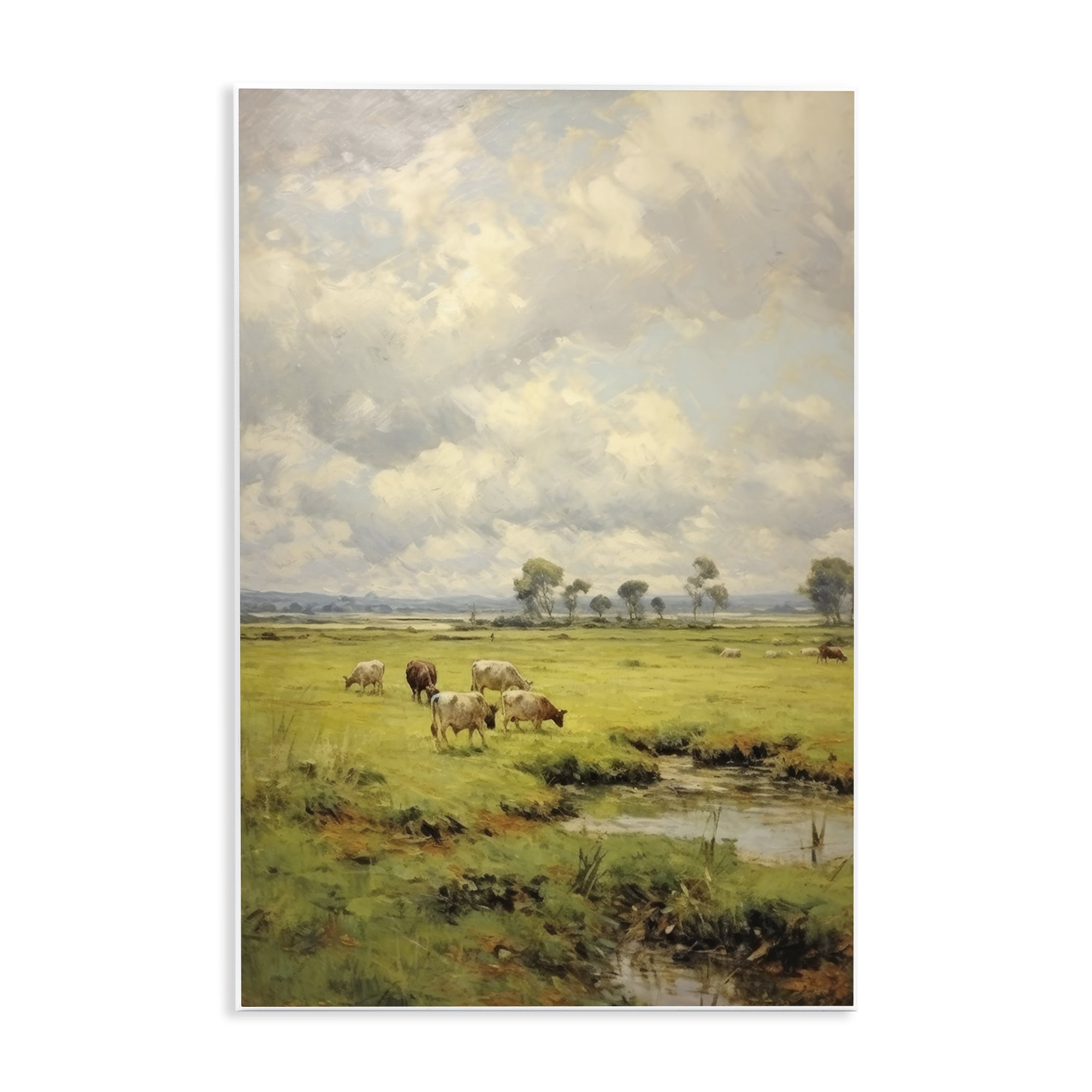 Stupell Industries Grazing Cows Countryside Landscape Painting Unframed Art Print Wall Art, 13 x 19