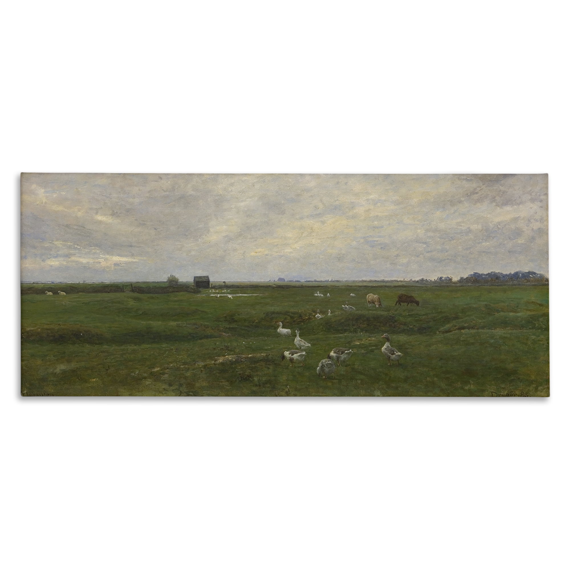 Stupell Industries Grazing Ducks & Horses Landscape & Nature Painting Wrapped Canvas Art Print Wall Art, 24 x 10