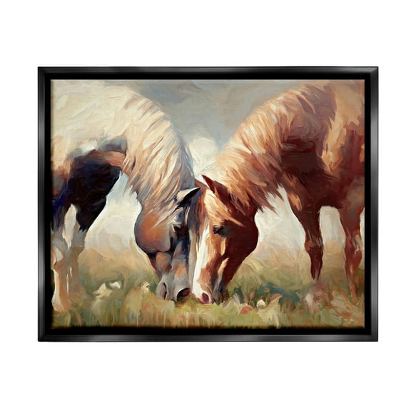 Stupell Industries Grazing Horse Pair Animals & Insects Painting Black Floater Framed Canvas Art Print Wall Art, 21 x 17