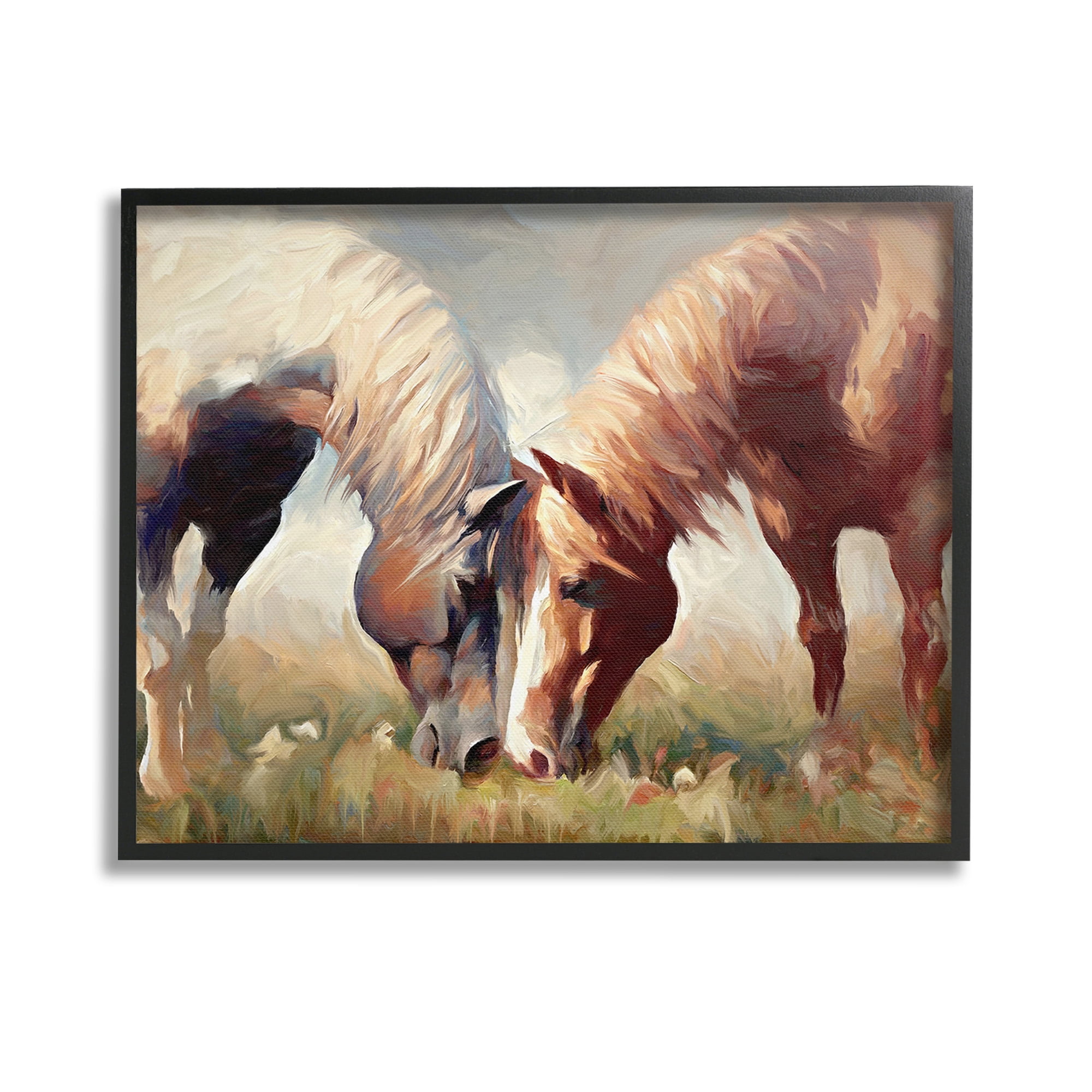 Stupell Industries Grazing Horse Pair Animals & Insects Painting Black Framed Art Print Wall Art, 14 x 11
