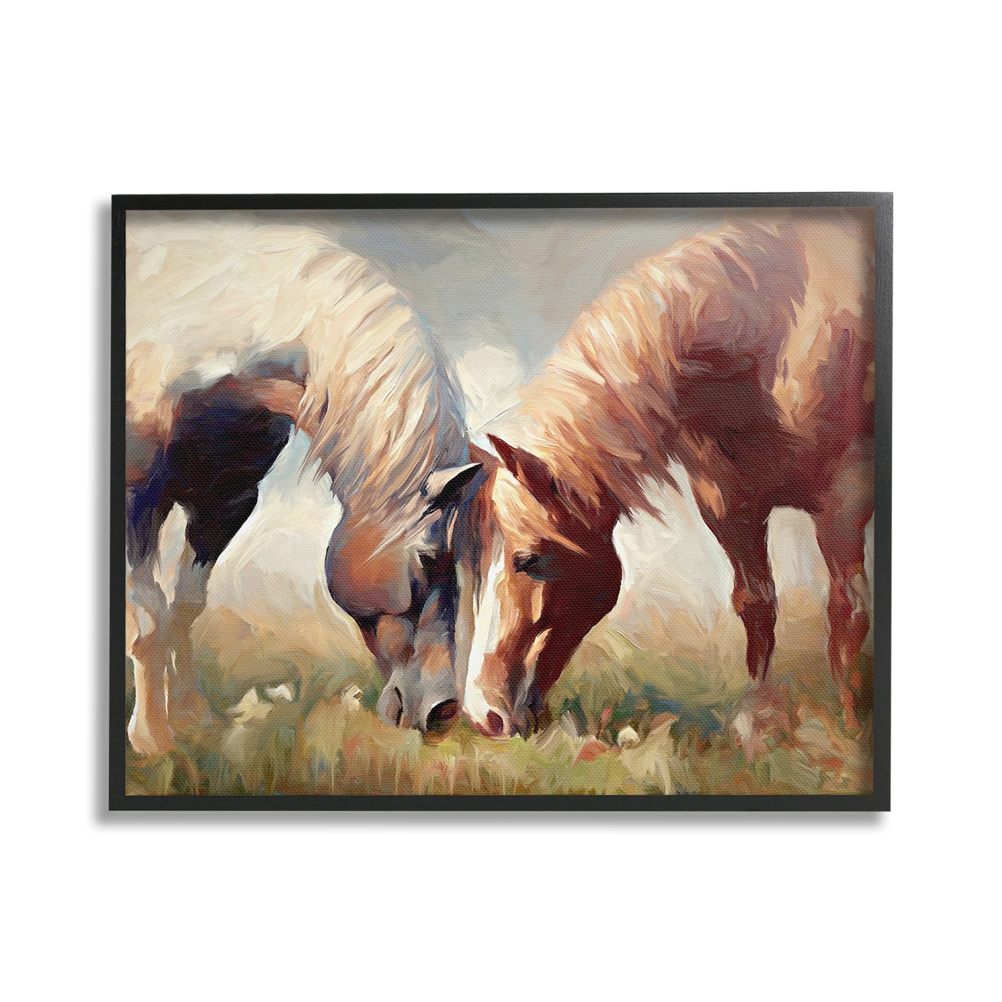 Stupell Industries Grazing Horse Pair Animals & Insects Painting Black Framed Art Print Wall Art, 20 x 16