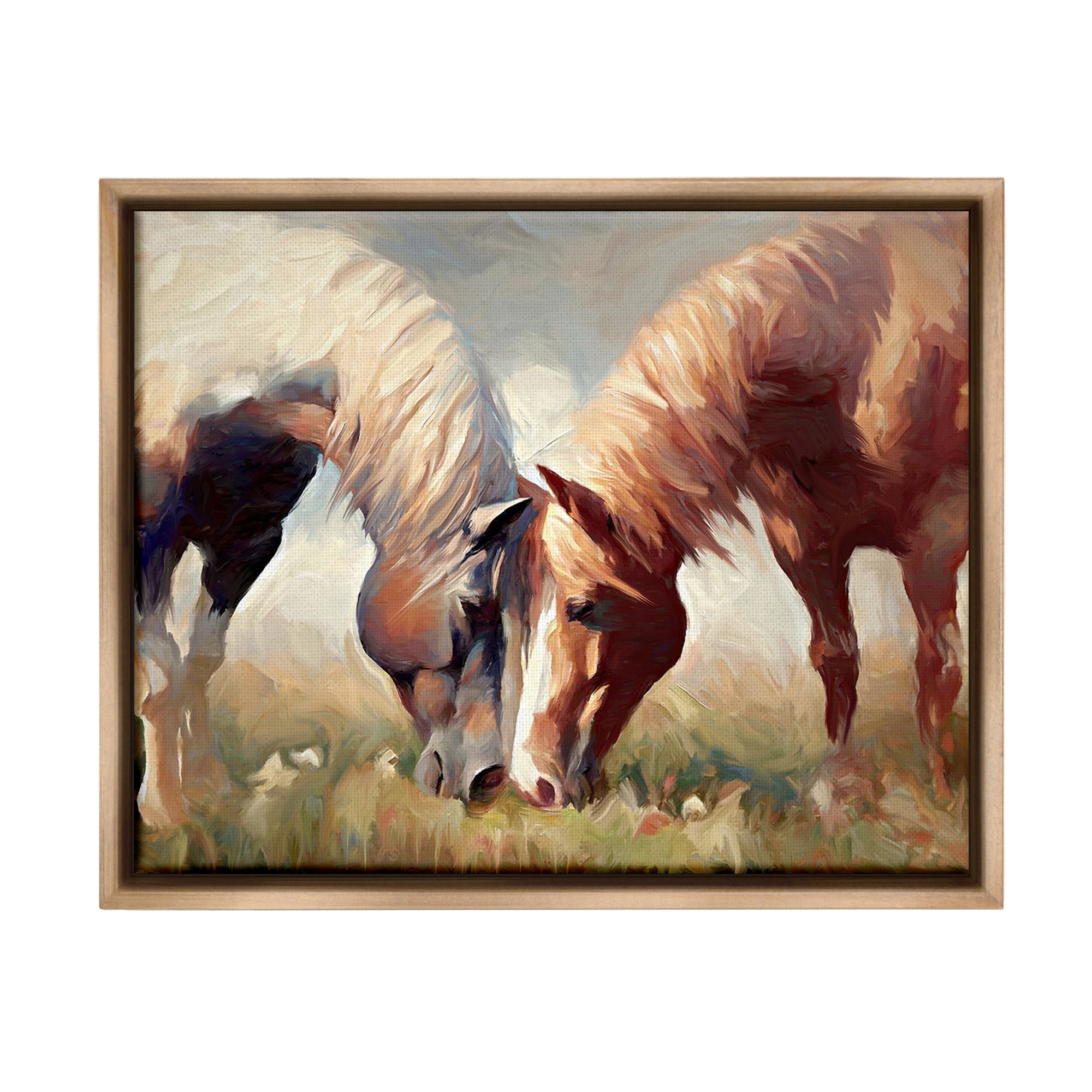 Stupell Industries Grazing Horse Pair Animals & Insects Painting Brown Floater Framed Canvas Art Print Wall Art, 21 x 17