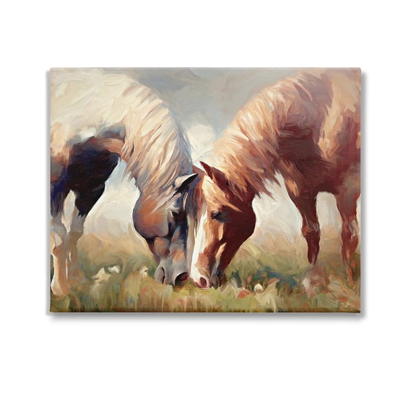 Stupell Industries Grazing Horse Pair Animals & Insects Painting Gallery Wrapped Canvas Art Print Wall Art, 20 x 16