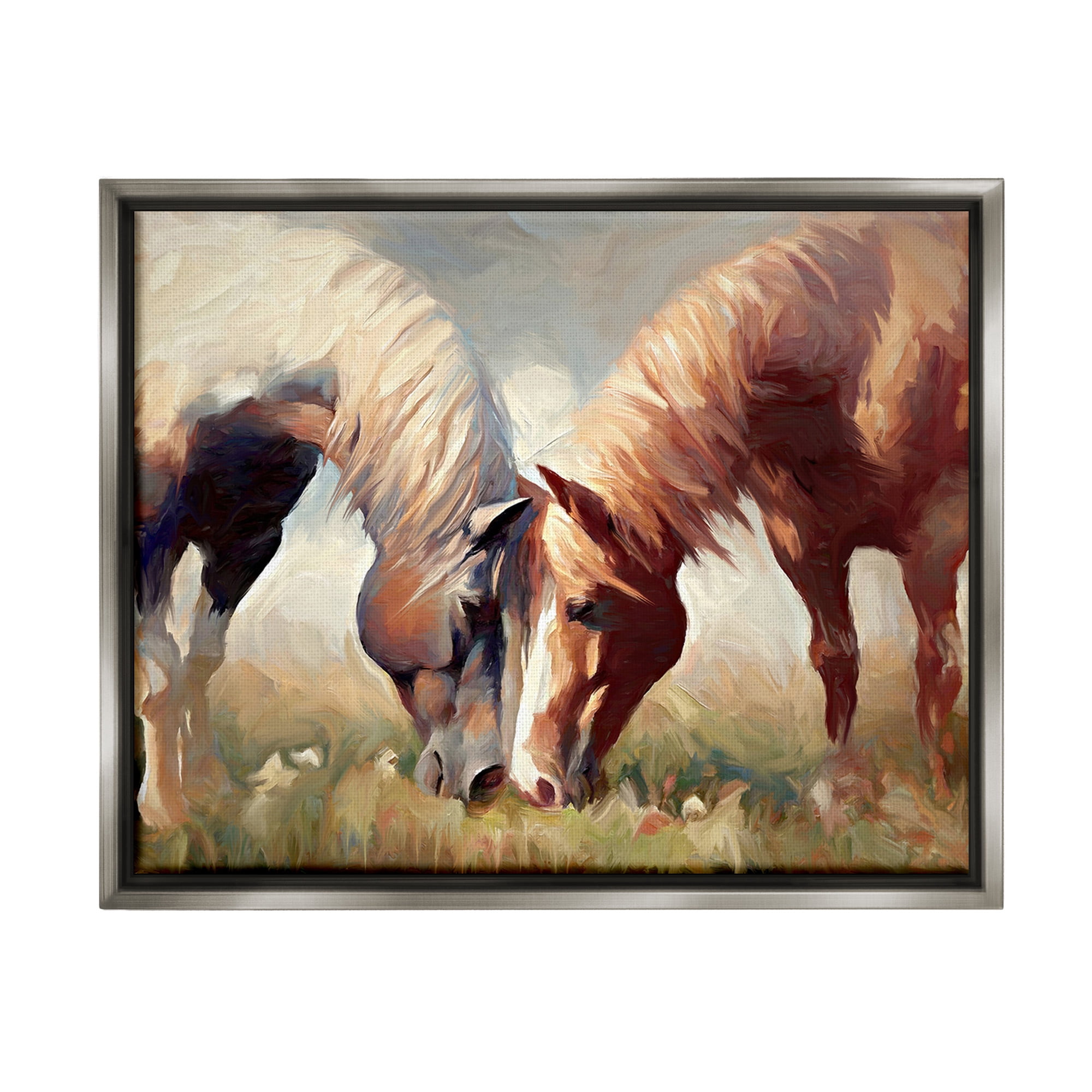 Stupell Industries Grazing Horse Pair Animals & Insects Painting Gray Floater Framed Canvas Art Print Wall Art, 21 x 17