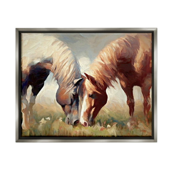 Stupell Industries Grazing Horse Pair Animals & Insects Painting Gray Floater Framed Canvas Art Print Wall Art, 31 x 25