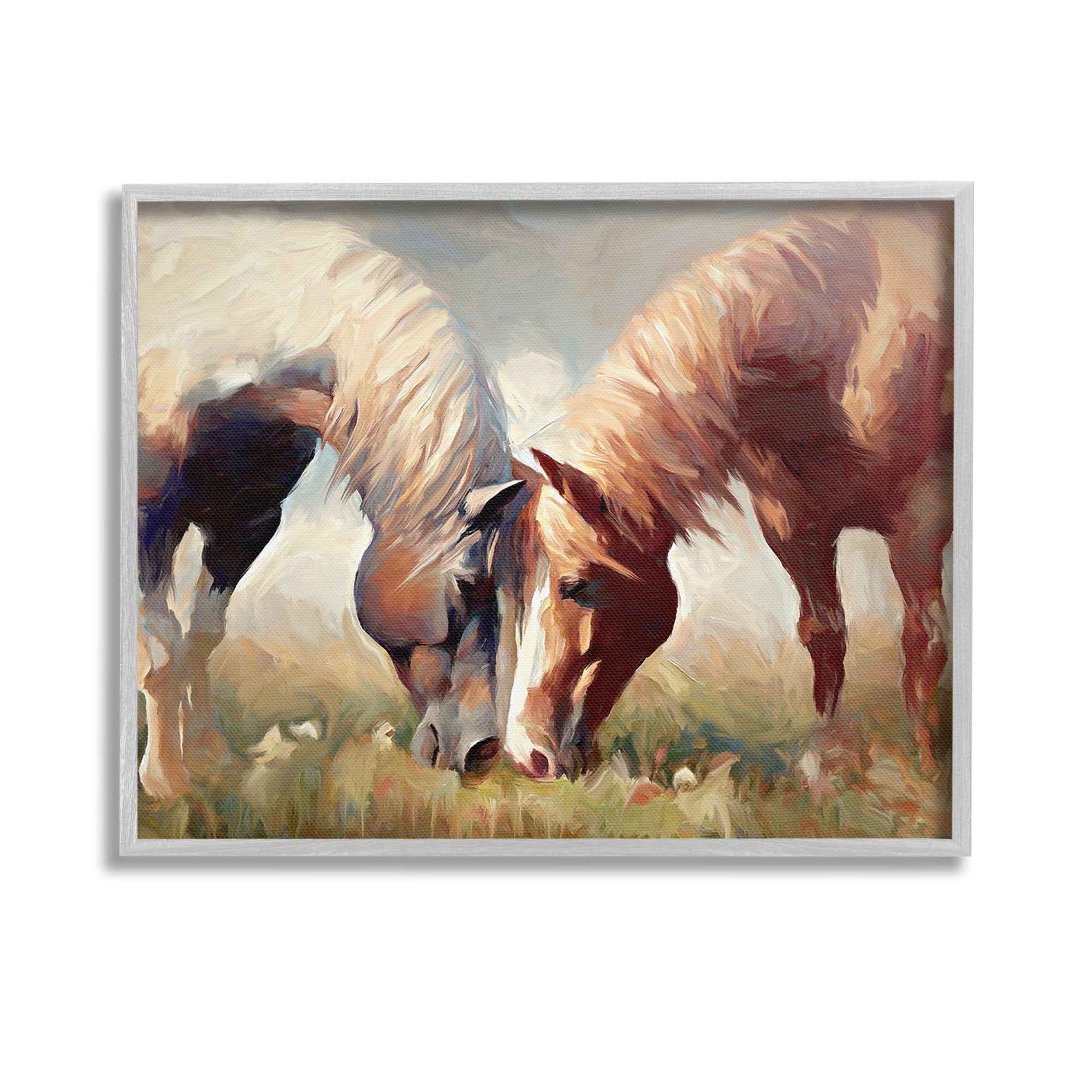 Stupell Industries Grazing Horse Pair Animals & Insects Painting Gray Framed Art Print Wall Art, 14 x 11