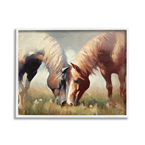 Stupell Industries Grazing Horse Pair Animals & Insects Painting White Framed Art Print Wall Art, 20 x 16